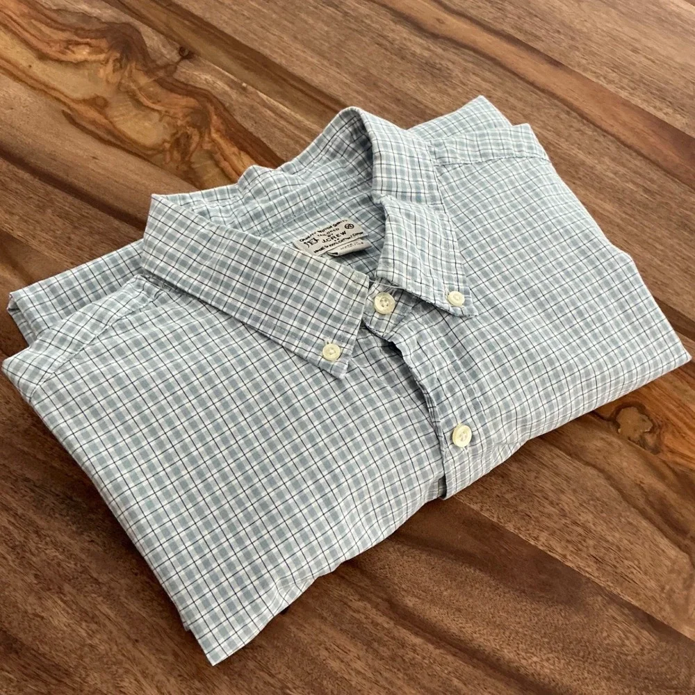 J. Crew Mens Blue White Micro Check Cotton Button Down Shirt XL 47238 FA14